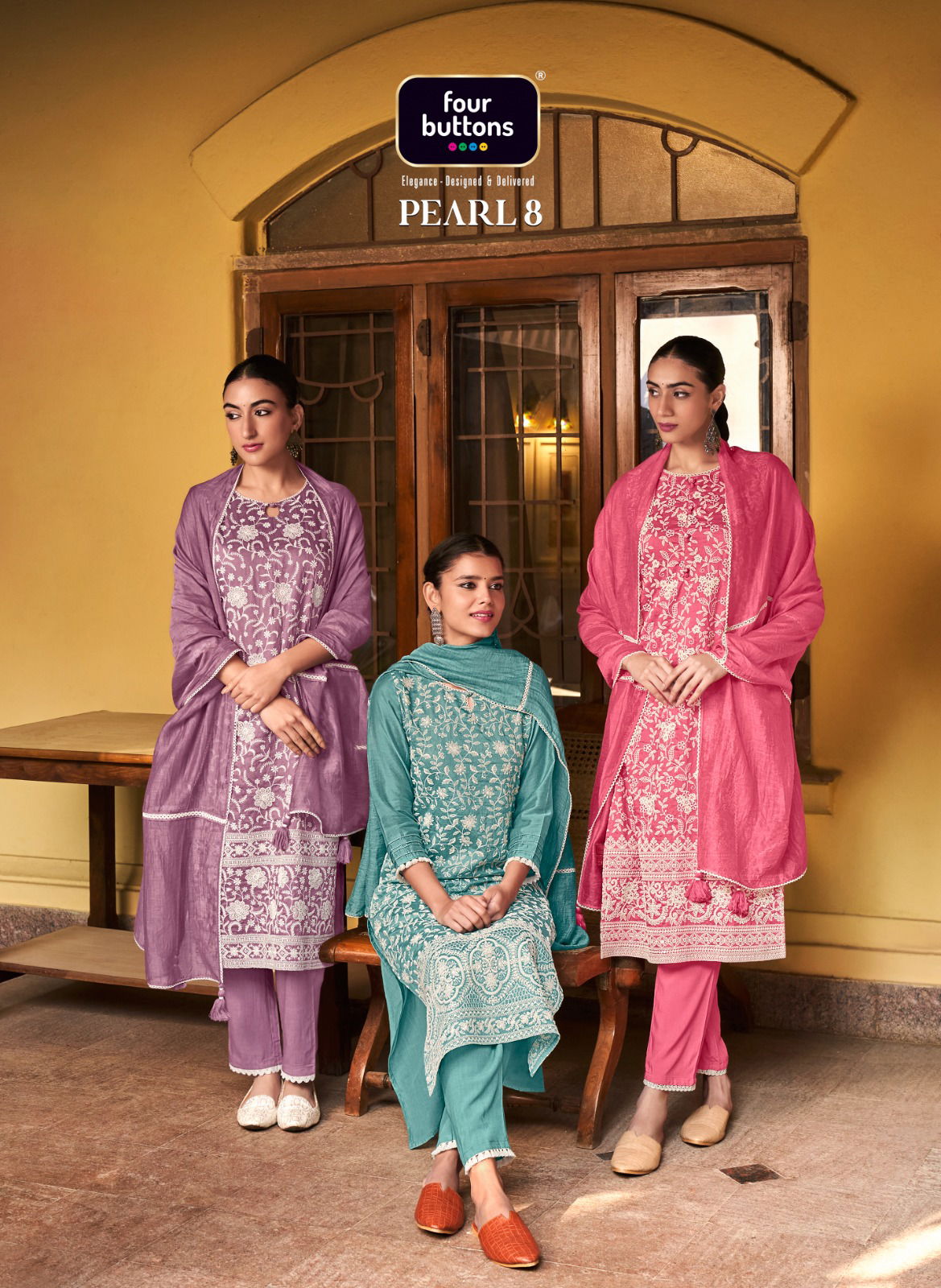 Four Buttons Pearl 8 Wholesale Printed Readymade Salwar Suits 